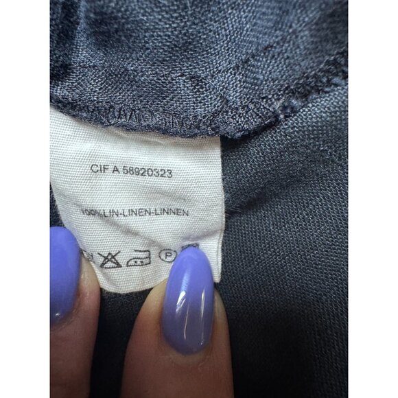 Womens French 100% Linen Navy Blue Roll Tab Sleeve Tunic Shirt Jacket Size Small - Picture 10 of 13